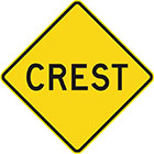 yellow diamond-shaped sign with the word crest in black