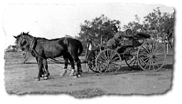 Horse pulling cart filled with surveying equipment