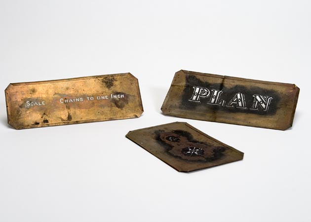 Stencils used in drawing of survey plans and maps