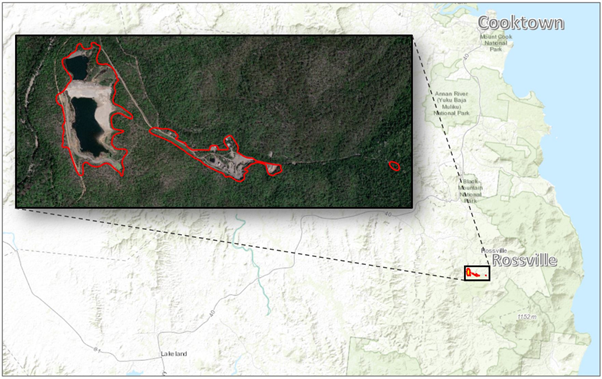 Map with aerial photo inset of the Collingwood Tin  site