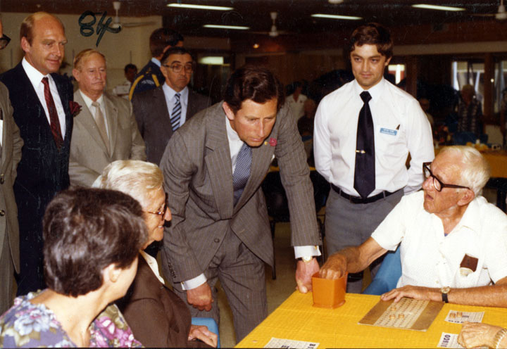 HRH Prince Charles, The Prince of Wales, visiting Gannet House, Eventide, 1984