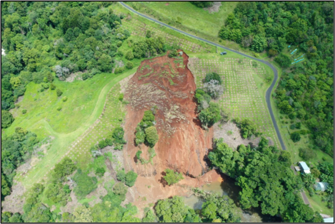 Photo of a landslip delivering topsoil and sediment from the project site directly into Obi Obi Creek - the major stream flowing into Baroon Pocket Dam