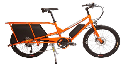 E-cargo bike Side view of an orange E-cargo bike