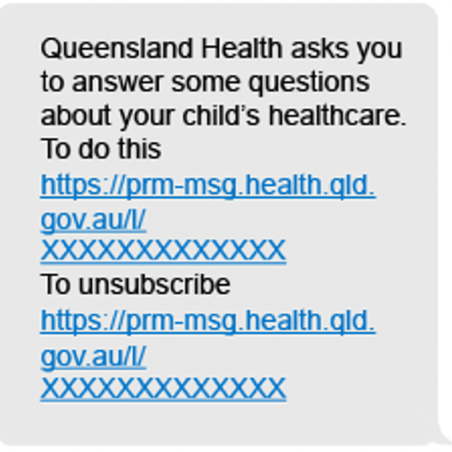 Text image inviting patient to participate in survey