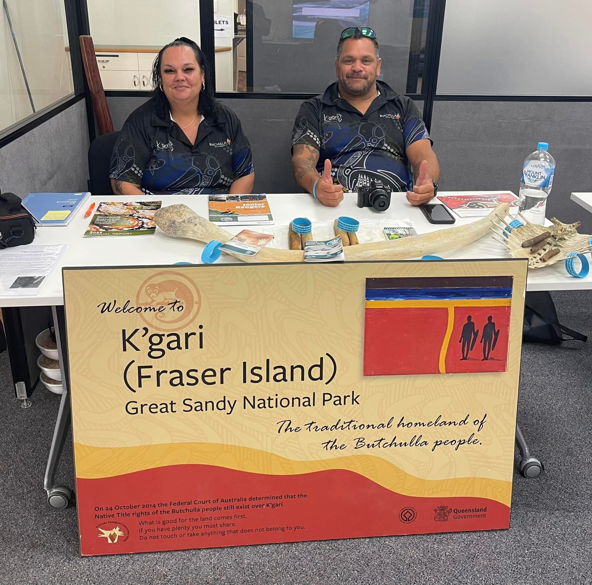 Butchulla Rangers staffing a K’Gari Visitor Information Desk