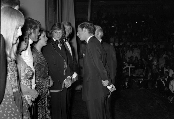 HRH Prince Charles, The Prince of Wales, meeting artists at the Lord Mayor's Command Performance, Festival Hall, Brisbane, 1974