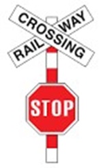 Level crossing with red Stop sign
