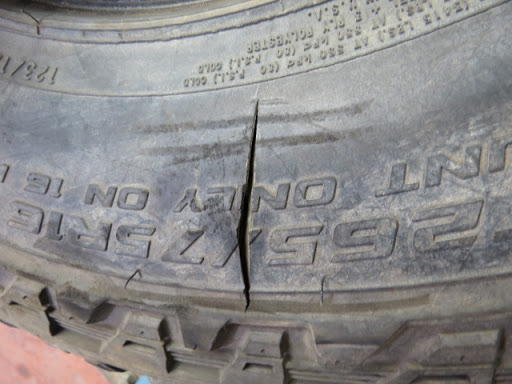 A tyre with a large slash in its side