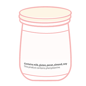 Example food label with advisory statements, warning statements and declarations.