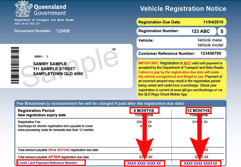 Sample of vehicle registration notice