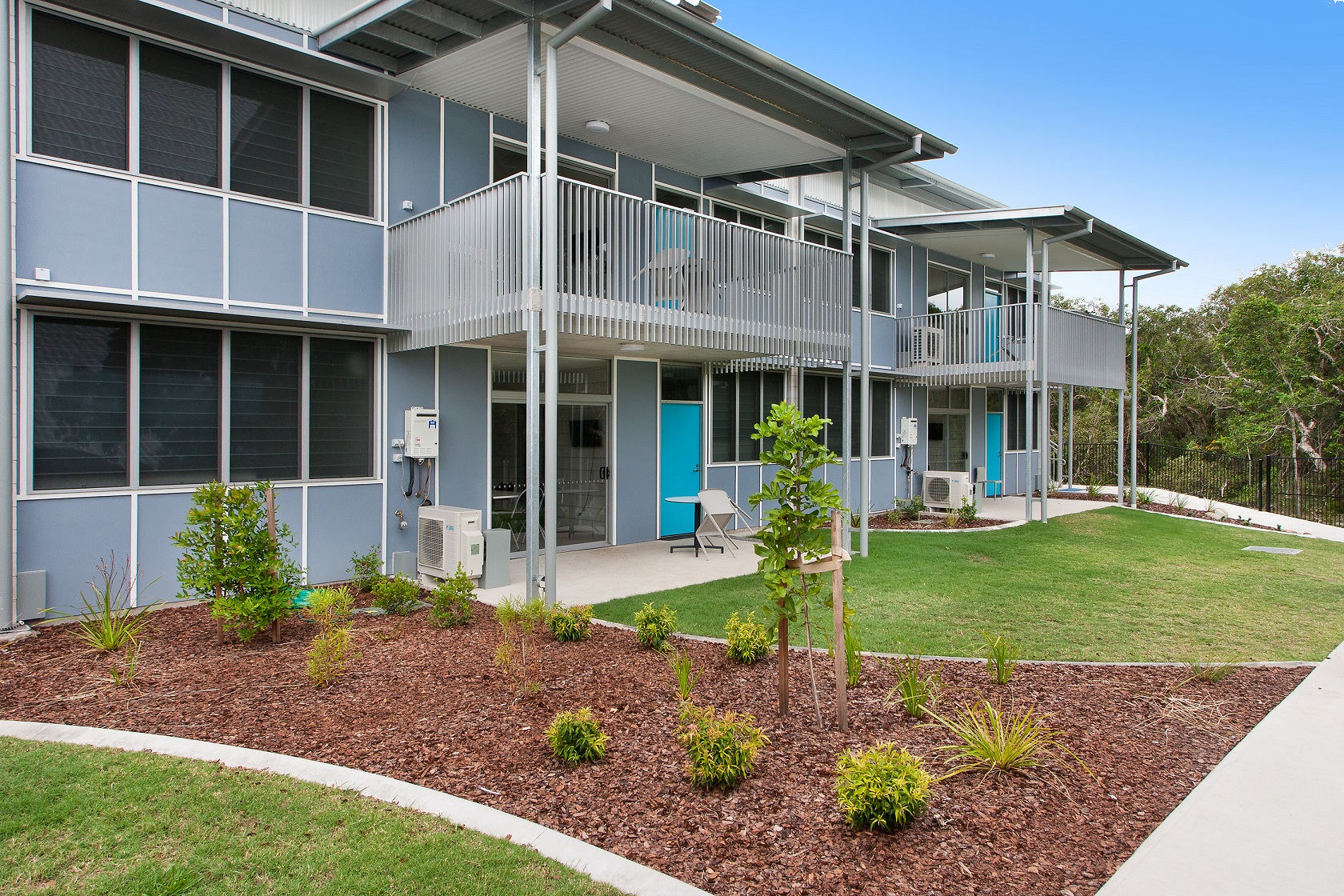 The outdoor area of an accommodation building