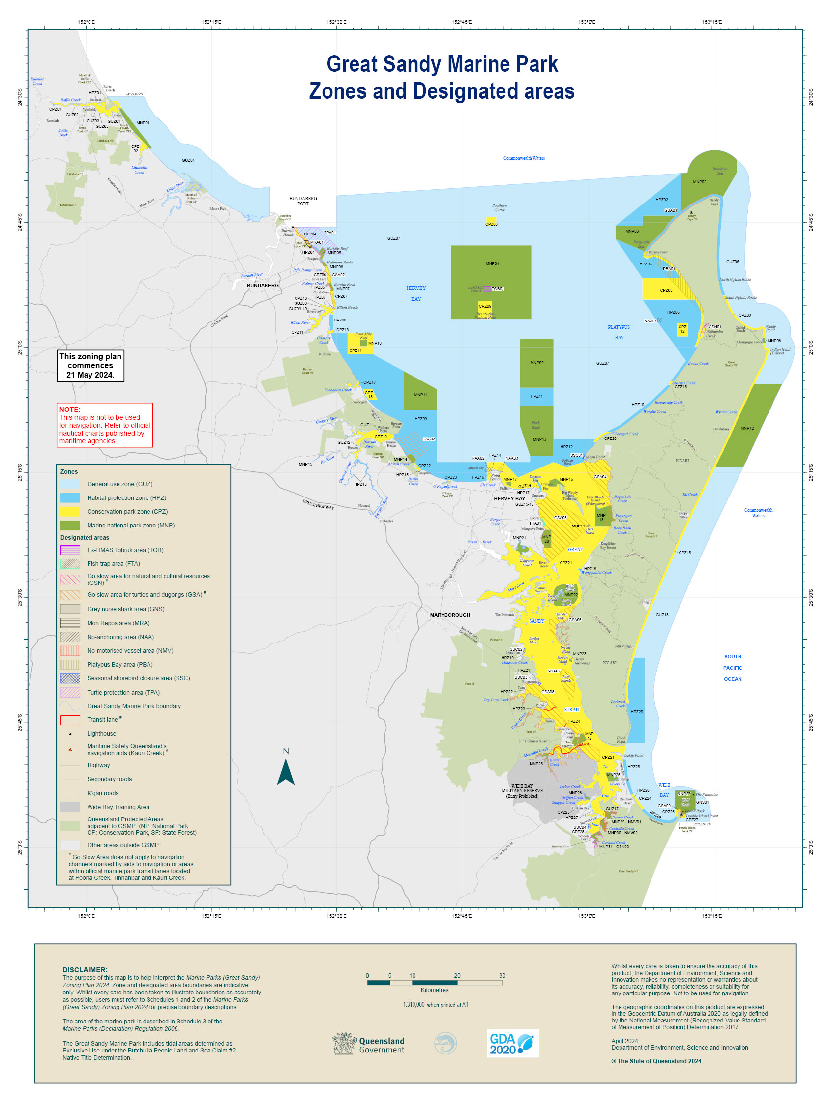 Map of Great Sandy Marine Park Zones and Designated areas