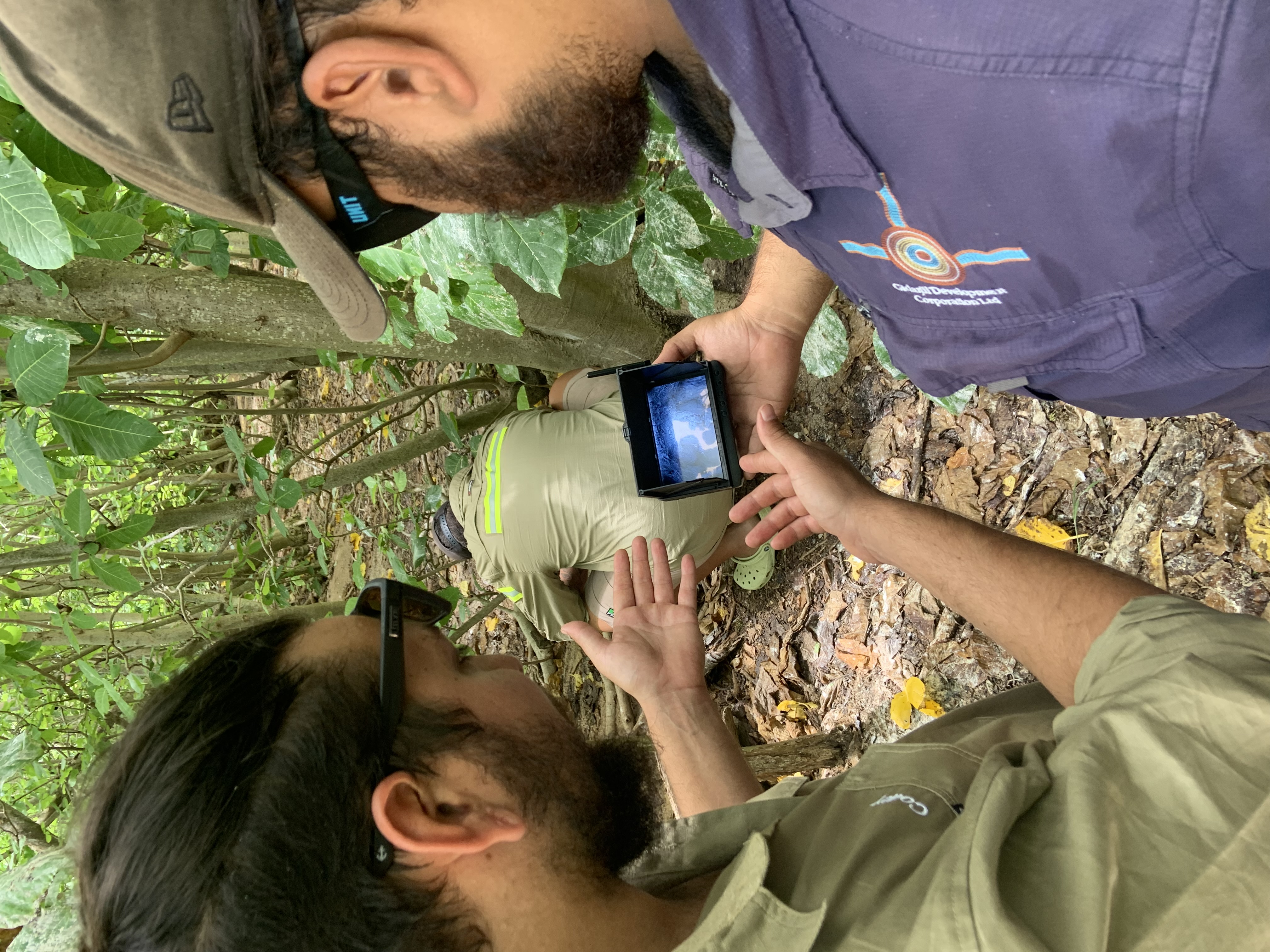Gidarjil (Gladstone) Rangers viewing Snake Cam at North West Island