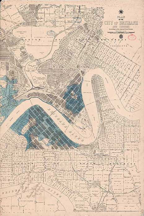 Plan of the city of Brisbane and suburbs indicating the 1893 flood