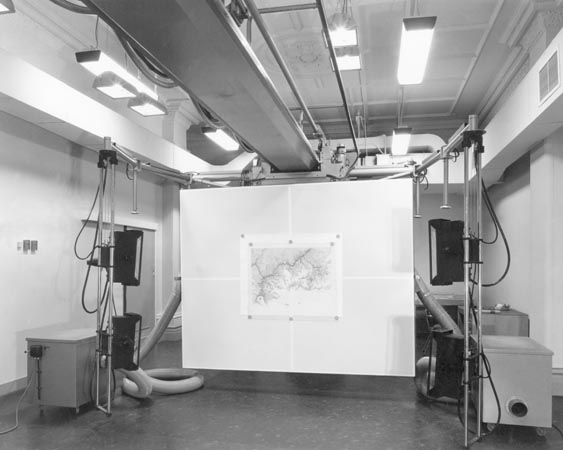 Map on the copy board waiting for photograph to be taken by the Klimsch cartographic camera