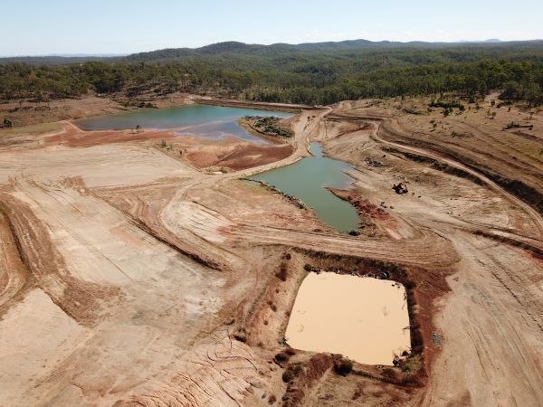 Aerial view of the talkings and water storage facilities at Goondicum