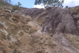 Remnant tailings deposits knows as the 'red and white dumps' in Charters Towers