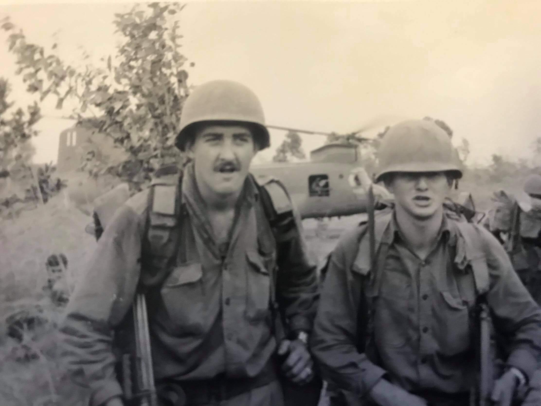 Rod (left) waiting to fly out on Ops in a Chinook helicopter 1969 – photo courtesy of Rodney Slater
