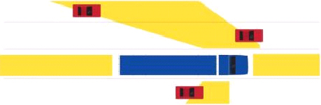 An overhead drawing of areas around the truck that can\'t be seen from the mirrors.