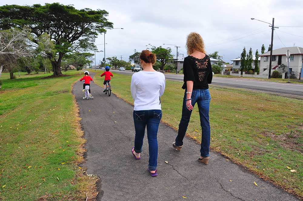 On narrow asphalt footpaths like this, e-bikes and personal mobility devices must stay below 12km/h and give way to people walking