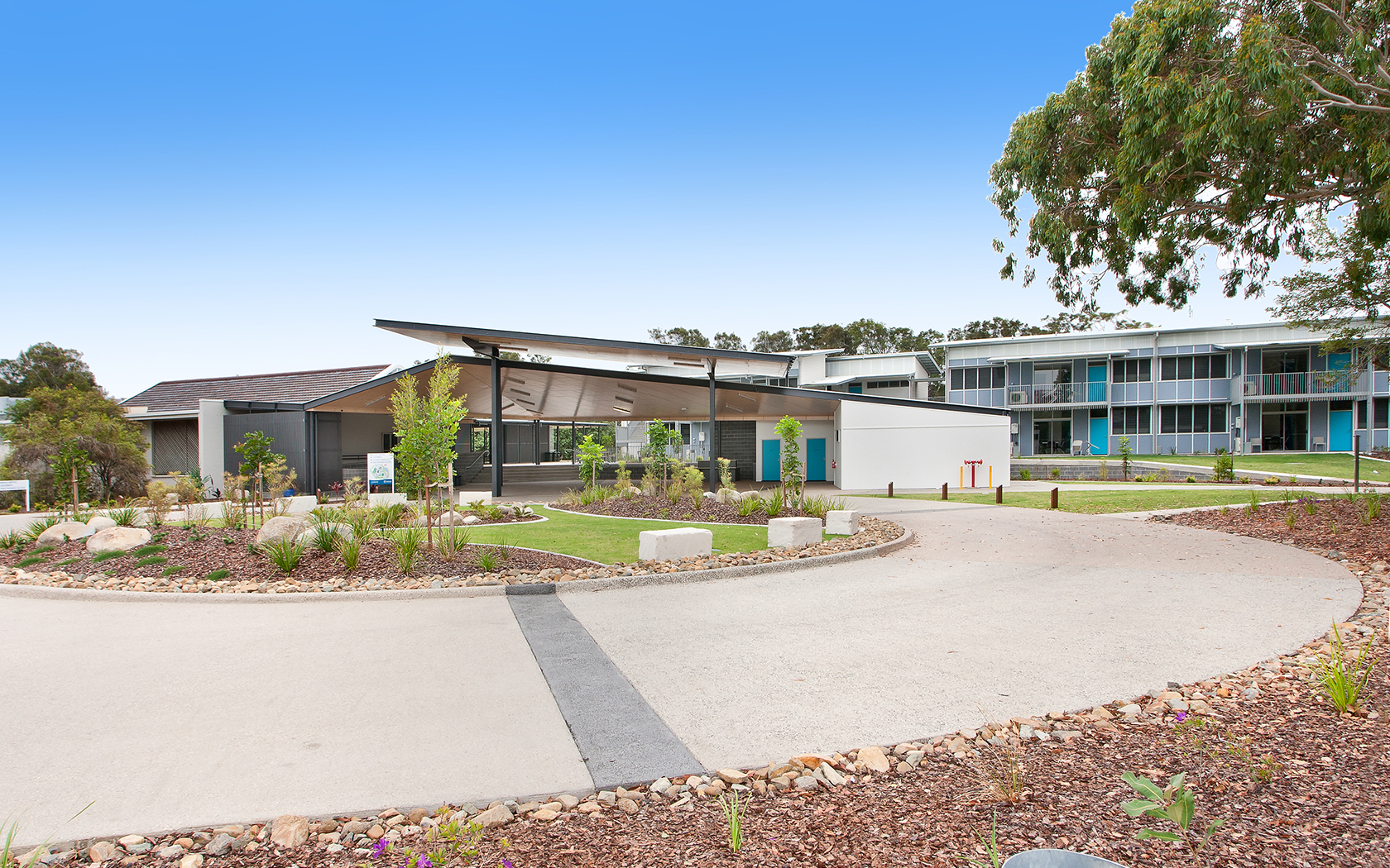 An exterior building view of the Sunshine Coast Recreation Precinct transit centre.