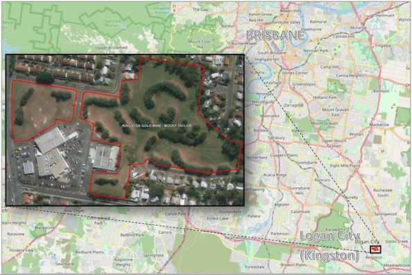 Map with aerial photo inset showing location of Mount Taylor site
