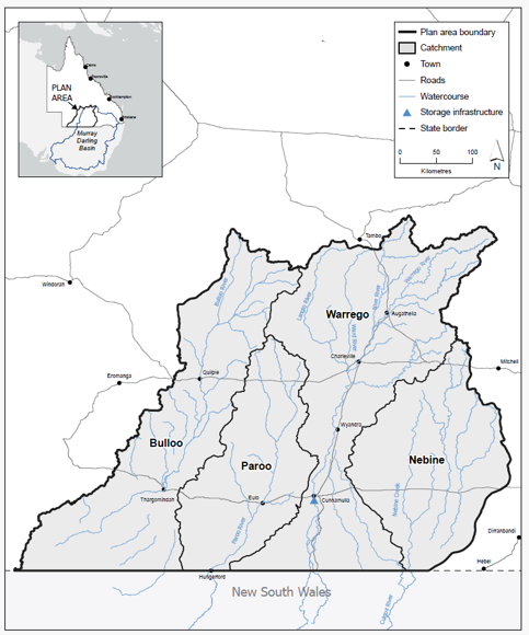 Warrego, Paroo, Bulloo and Nebine water plan review map