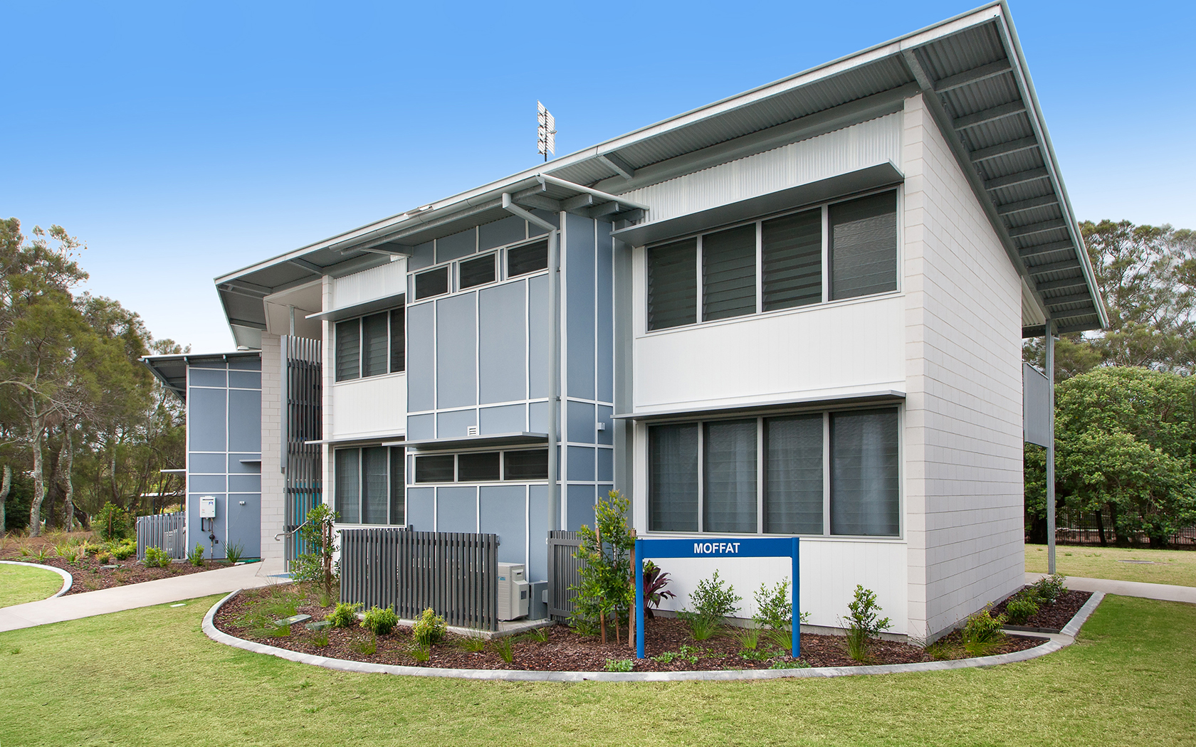 Exterior view of the Moffat accommodation building at Sunshine Coast Recreation Precinct.