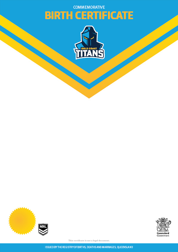 Titans commemorative birth certificate Titans